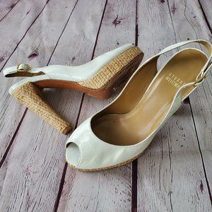 Stuart Weitzman Peep Toe Slingback Heels White 9M